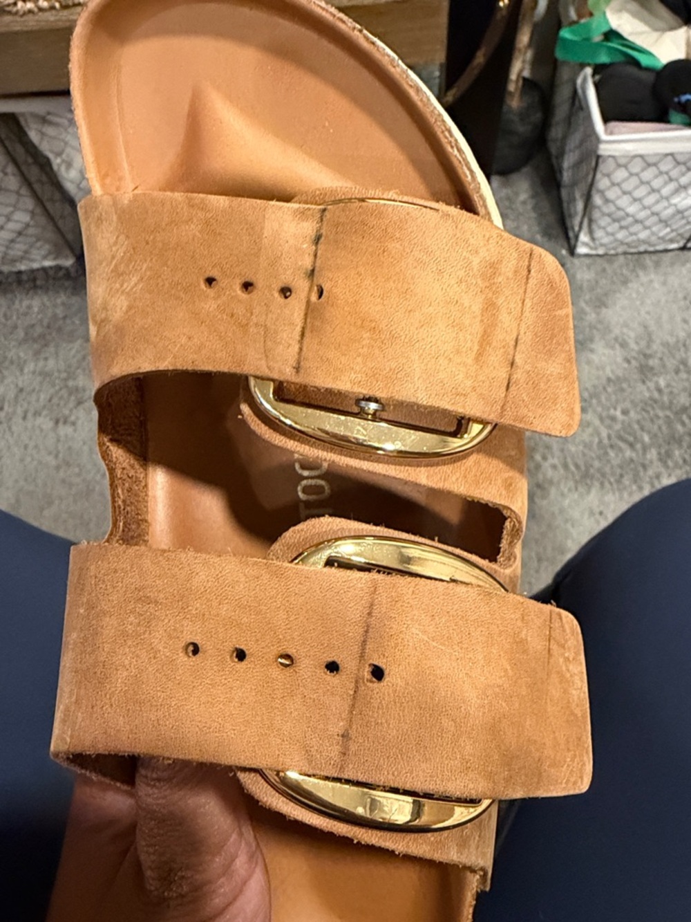 Birkenstock Brown Leather Double Buckle Sandals with Gold Buckles - Picture 9 of 9